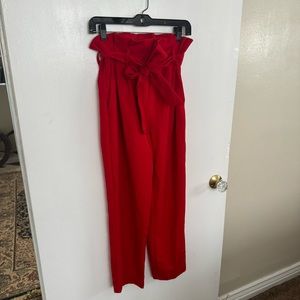 H&M Trousers Waist Tie Sash Ankle Length Red 4